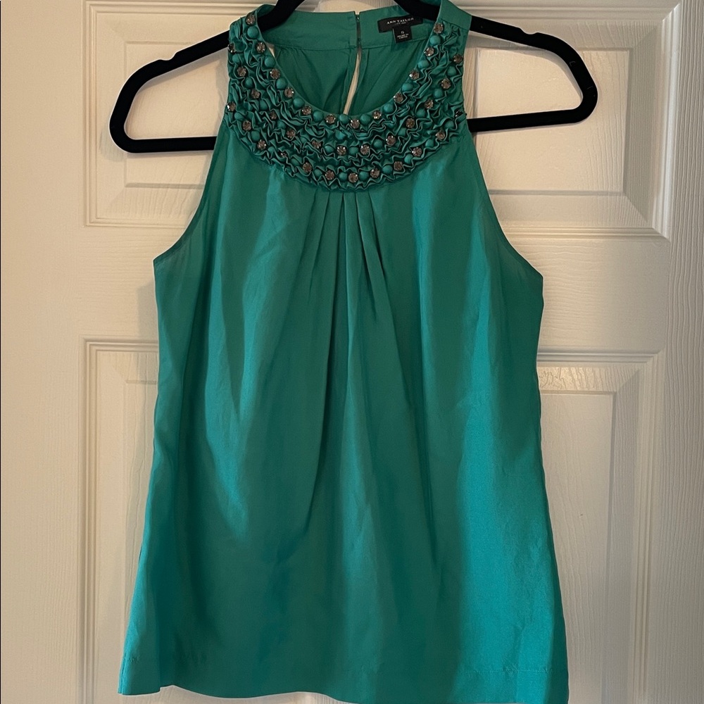 Ann Taylor Elegant Emerald Green Silk Sleeveless Top